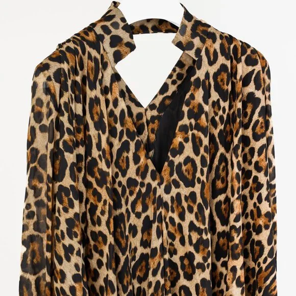 Blumarine PF/21 Leopard-Print Cut-Out Pleated Mini Dress - Picture 4 of 12